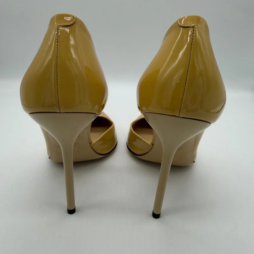 Gucci Women Neutral Yellow Patent Leather D Orsay Pointed Toe Stiletto Pumps 38